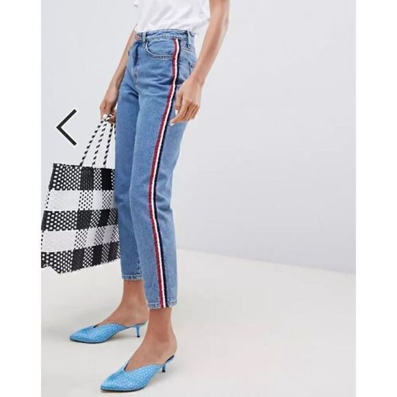 New Look Tori Five Pocket Mom Jeans with Stripes Down Leg. Size 4. 100% cotton - Picture 1 of 12